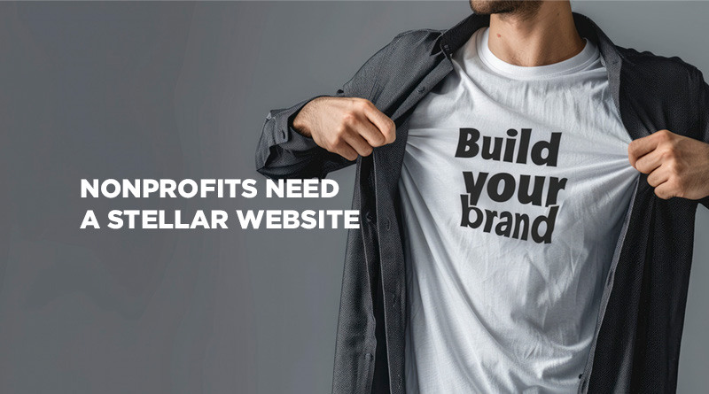 Male with the words Build Your Brand on his t-shirt.